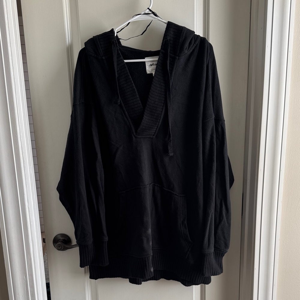 aerie Black Oversized Hooded Sweatshirt